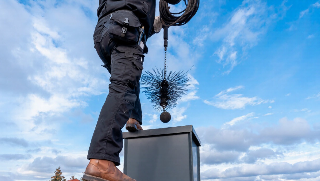 очистка дымохода с применением металлического ершика