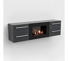 Тумба ТВ Lux Fire "Нева" настенная 1400 матовая, графит,с биокамином 600
